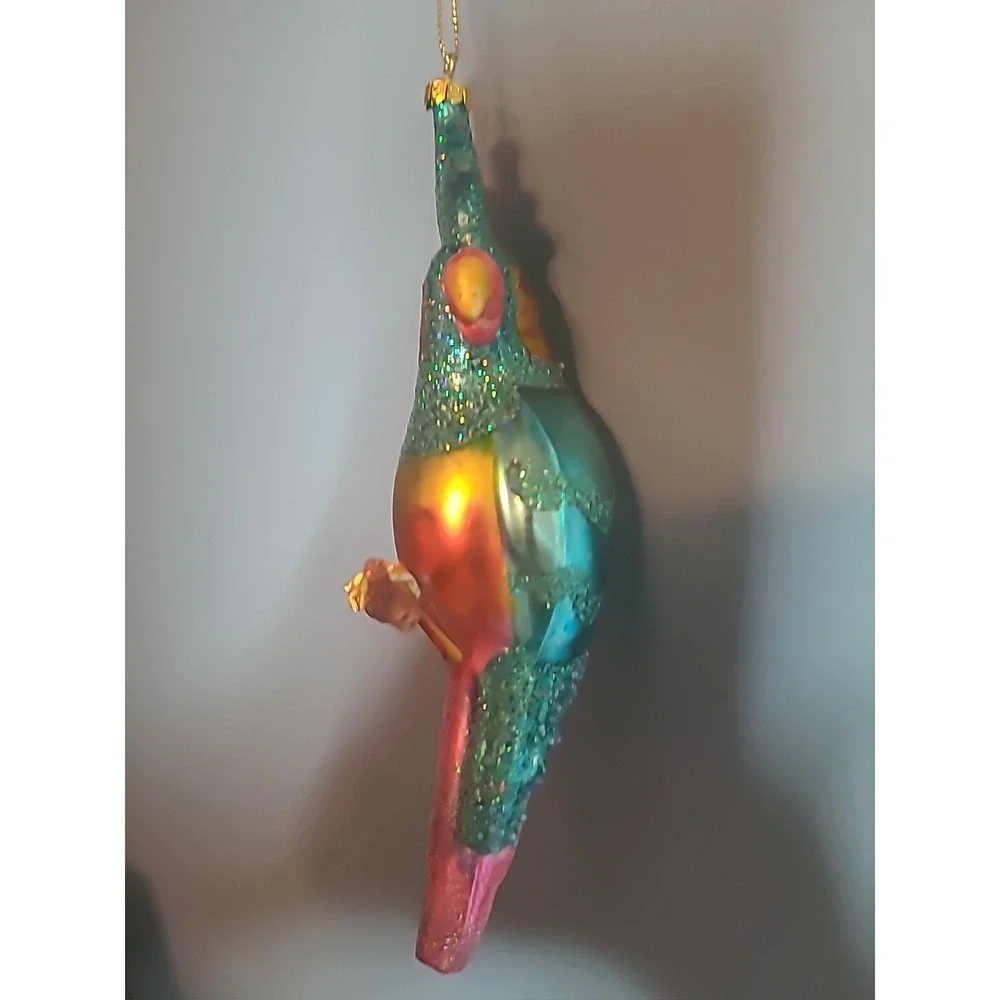 Lot 4 Blown Glass Bird Christmas‎ Ornaments Sparkly Glitter Parrot Owl Cardinal